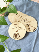 Load image into Gallery viewer, Cute Baby Animal / Noah's Ark Monthly Milestone Wood Cards