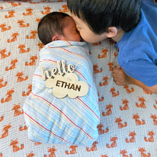 Load image into Gallery viewer, Engraved Baby Announcement Wooden Card - Hello Cloud