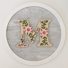 Load image into Gallery viewer, An example of a finished 8" monogram sign with the Flower Font