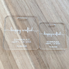 Load image into Gallery viewer, Clear Custom Acrylic Luggage Tags: Happy Flow Font