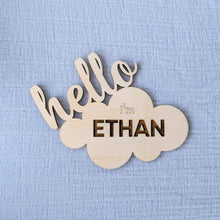 Load image into Gallery viewer, Engraved Baby Announcement Wooden Card - Hello Cloud