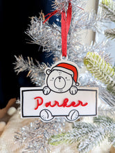 Load image into Gallery viewer, Cute Santa Hat Teddy Bear Ornament or Gift Tag with Personlized Name