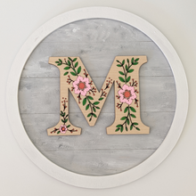 Load image into Gallery viewer, An example of a finished 8&quot; monogram sign with the Flower Font
