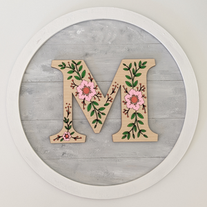 An example of a finished 8" monogram sign with the Flower Font