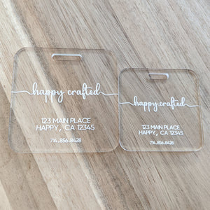 Clear Custom Acrylic Luggage Tags: Happy Flow Font