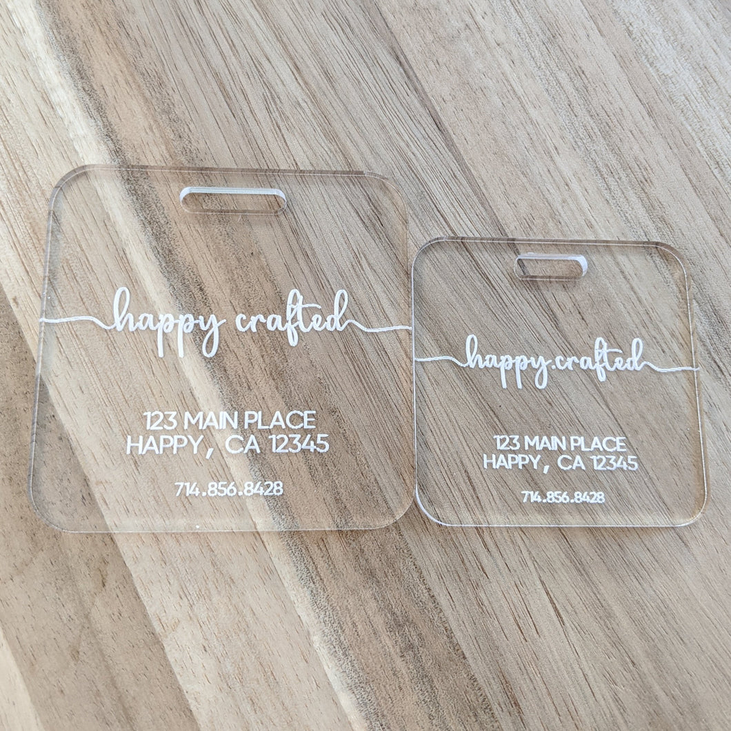 Clear Custom Acrylic Luggage Tags: Happy Flow Font