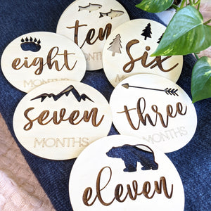 Nature and Adventure themed monthly baby milestone wood markers/cards. Perfect gift for baby showers!