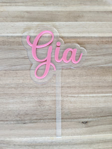 Name Cake Topper with Clear Acrylic Backing