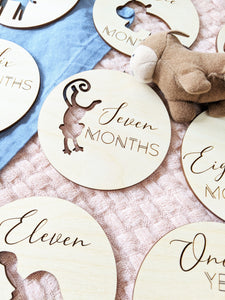 Cute Animal Baby Milestone Wood Cards