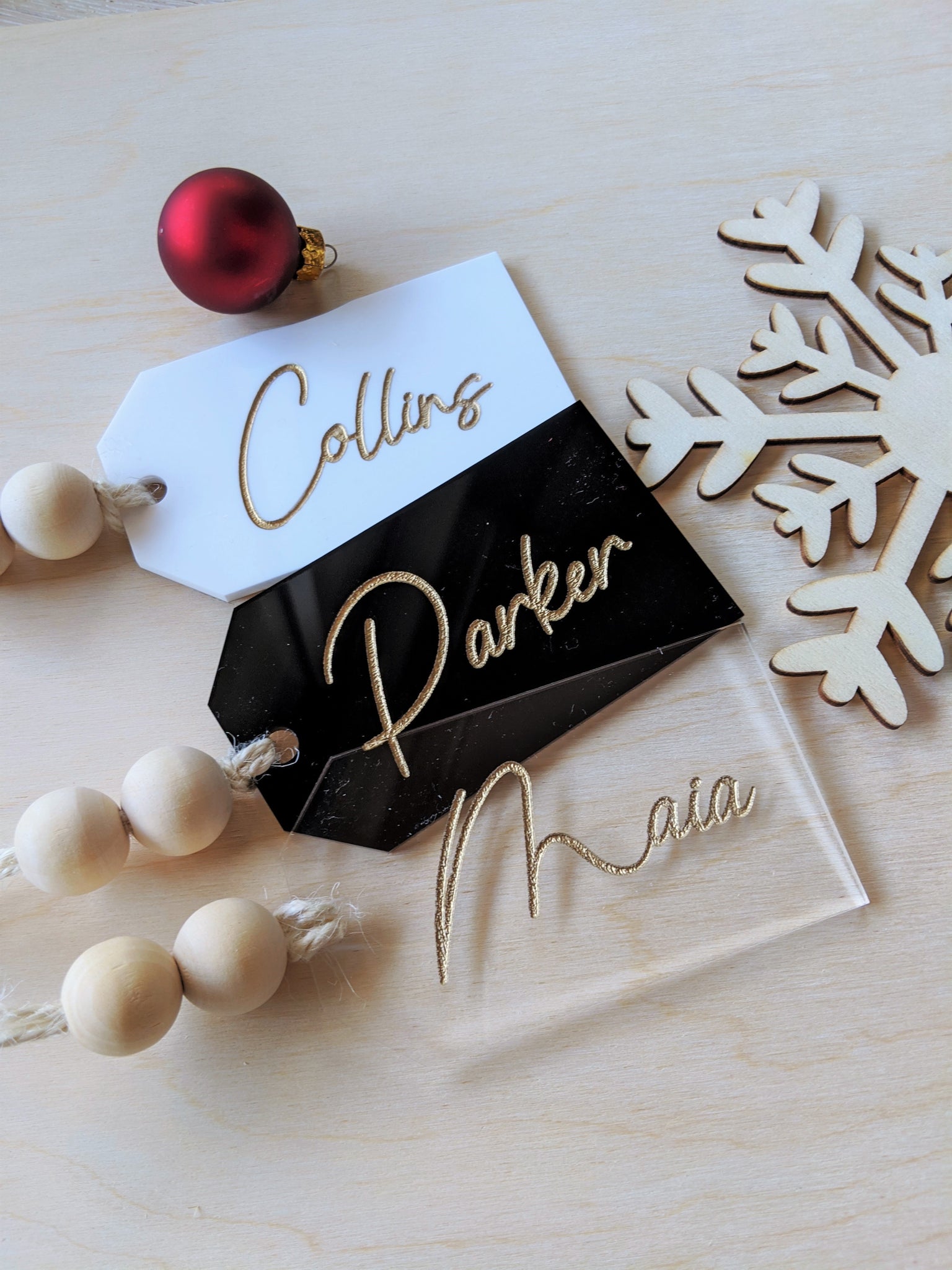 Stocking Name Tags, Personalized | Custom Wood Christmas Gift Tags | Pet  option