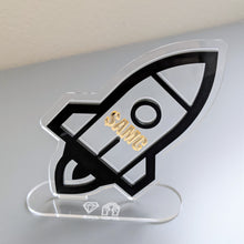 Load image into Gallery viewer, Happy.Crafted original design: To The Moon Reddit Wallstreetbets Plaque Trophy: AMC black rocket
