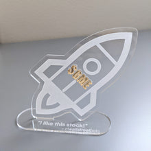 Load image into Gallery viewer, Happy.Crafted original design: To The Moon Reddit Wallstreetbets Plaque Trophy: $GME engraved rocket
